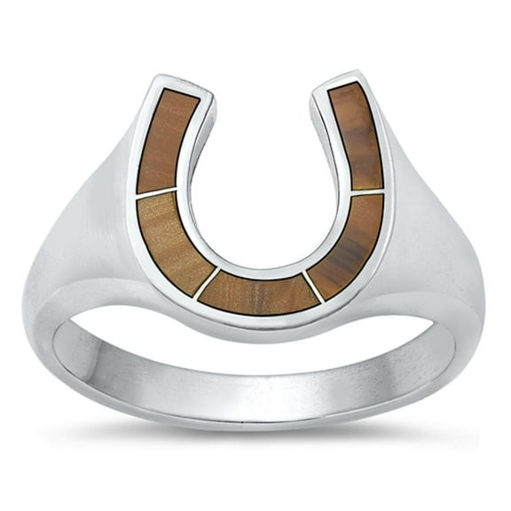 CHOOSE YOUR COLOR Lucky Tiger Eye Horseshoe Ring .925 Sterling Silver Band Jewelry Female Size 10