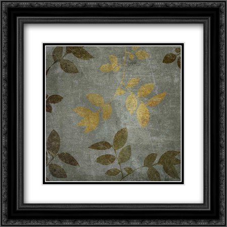 Gold and Brown Leaves I 2x Matted 20x20 Black Ornate Framed Art Print by Emery, Kristin