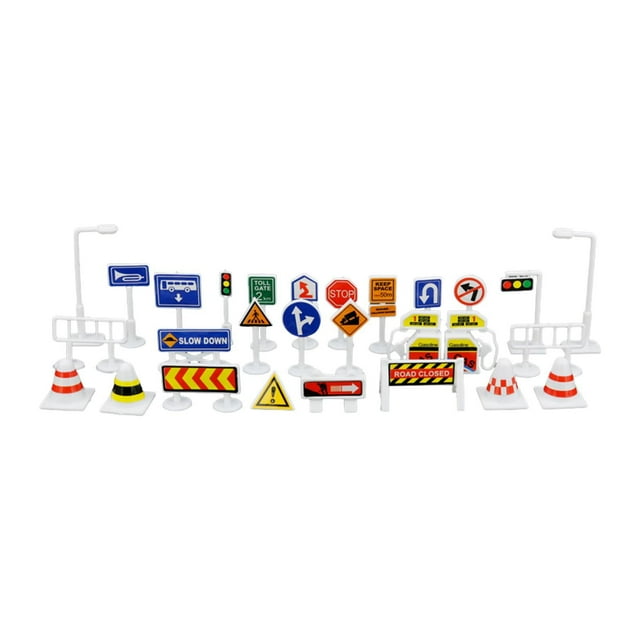 Esquirla 28 Pieces 1:64 Scale Street Road Signs Playset Train Railway Diorama Scenery C