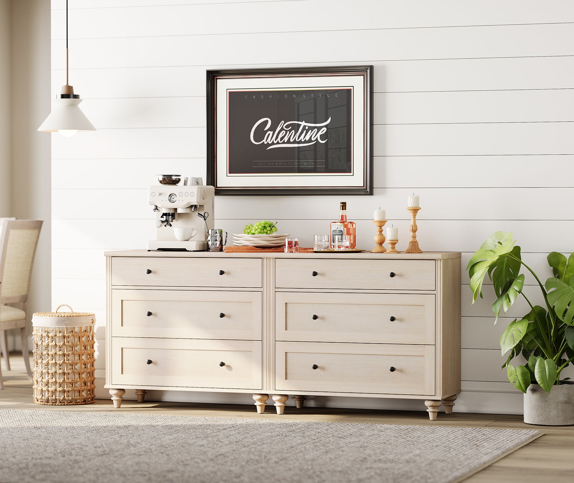 Farmhouse Dresser for Bedroom with 3 Drawers, Mid Century Modern Kids Dressers with Wood Closet Storage Organizer, Small Dressers for Nursery, Hallway, Living Room, Beige