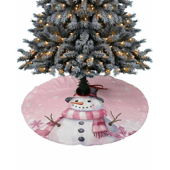 Pink Snowman Christmas Christmas Tree Skirt 48 Inches Large Christmas Skirt Tree, Xmas Pink Snowflake Winter Tree Skirt Christmas Decorations for Fireplace Party Holidays Indoor Outdoor