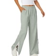 thumbnail image 5 of Sweatpants for Women 2026 Spring Fall Elastic Waist Wide Leg Lace Side Split Hem Casual Loose Sweat Pants with Pockets, 5 of 9