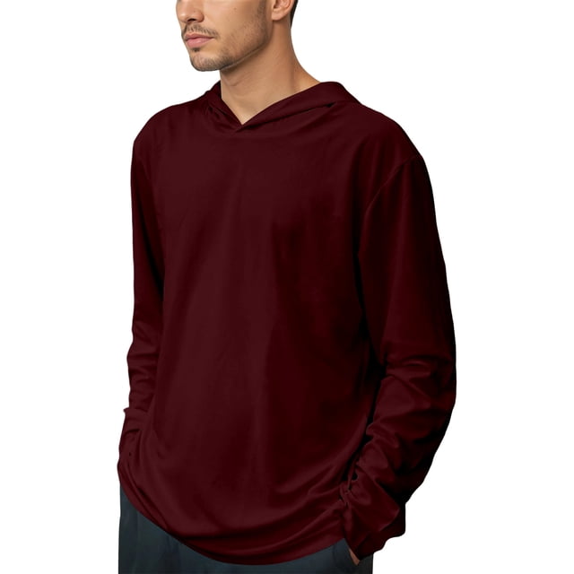 Men Long Sleeve Hooded Athletic Performance Workout Shirt Wicking Gym Training Tee for Running Fitness And