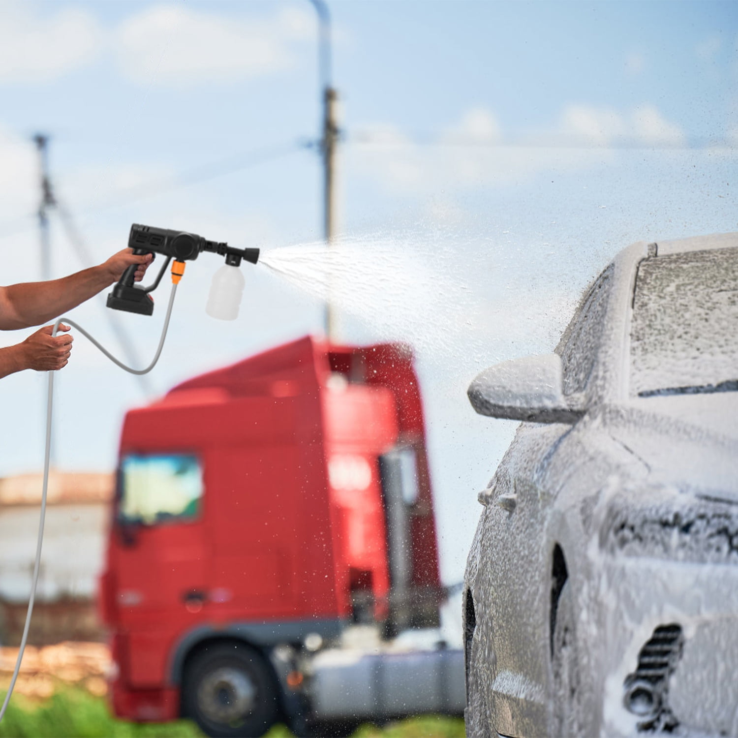 Cordless Pressure Washer 6 in 1 Nozzle 1000PSI Portable Electric Pressure Washer with 2x12000mAh Battery for Car Fence Floor Wall Cleaning