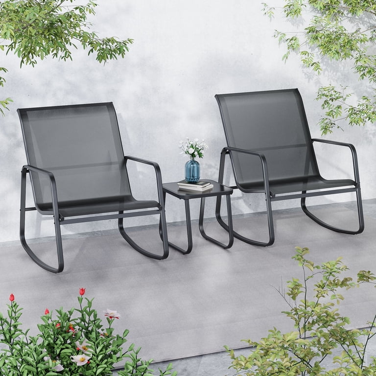 Ainfox 3-Piece Rocking Bistro Set with Glass Table, Gray photo 1