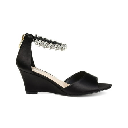 

JOURNEE COLLECTION Womens Black Jeweled Ankle Strap Ankle Strap Gem Accent Connor Round Toe Wedge Zip-Up Dress Sandals 8.5
