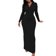 thumbnail image 3 of Dresses For Women Bodycon Maxi Dress Casual Long Sleeve V Neck Long Dresses Sundress Black L, 3 of 6