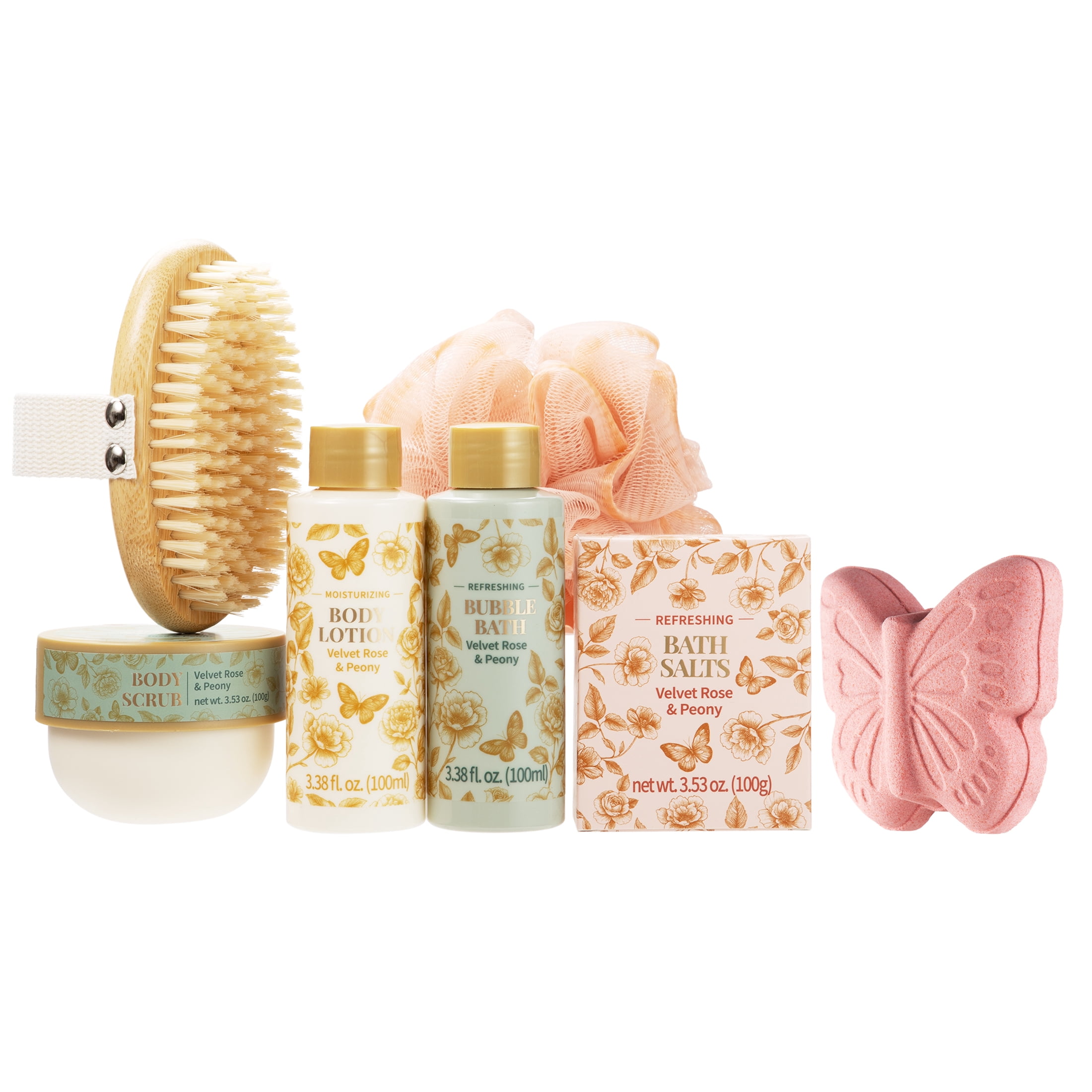 Bath and Body Care Set, Velvet Rose and Peony Scent, 7 Pieces