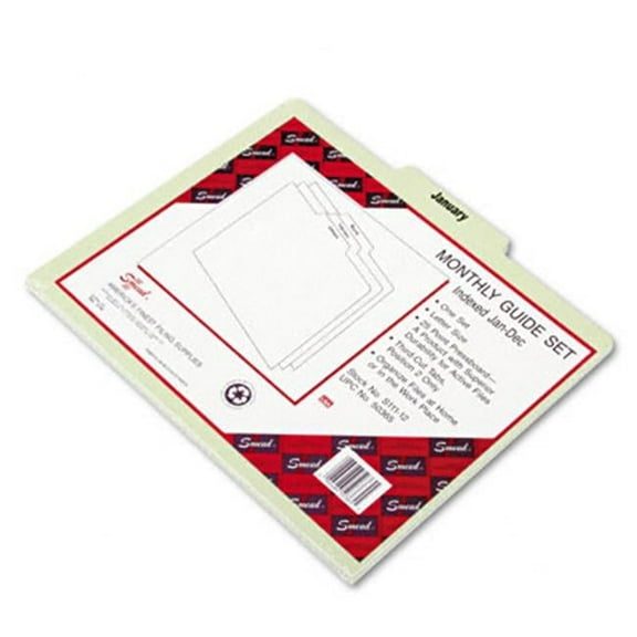 Smead  Recycled Top Tab File Guides Monthly 1/3 Tab Pressboard Letter 12/Set - Gopher Green - Letter