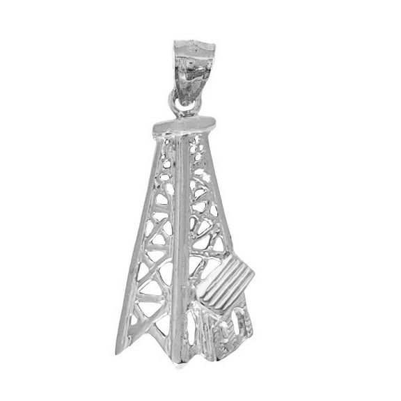 925 Sterling Silver Necklace w/ Oil Well, Oil Rig Pendant Charm