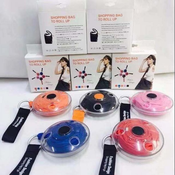 Bolsa plegable portátil y multifuncional de disco pequeño, creativa bolsa de compras telescópica para supermercado, bolsa de almacenamiento conveniente, placa giratoria