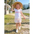 thumbnail image 5 of BemeyourBBs Toddler Baby Girls Summer Clothes Infant Baby Girl 2 Piece Outfits Adorable Donut Embroidery Flying Sleeve T Shirt Tops and Striped Ruffled Shorts Set, 5 of 9