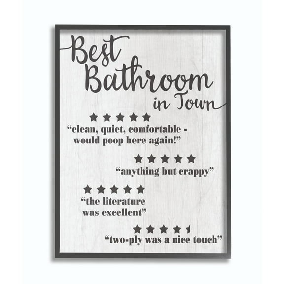 Stupell Industries Five Star Bathroom Funny Word Black And White Textured Design Framed Giclee Texturized Art by Daphne Polselli