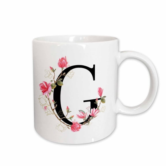 3drose, Pretty Pink Magnolia Flower Monogram Initial G, 15oz Mug