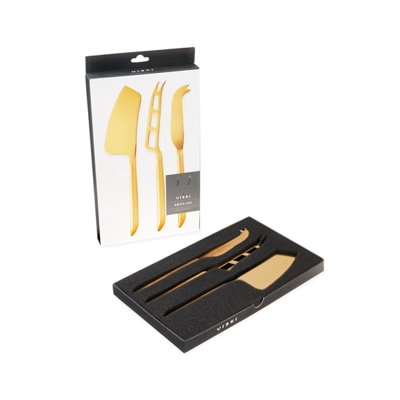 Viski Stainless Steel Cheese Knives for Hard and Soft Cheese, Set of 3 Gold