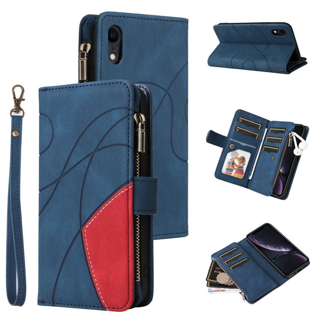 Compatible with iPhone XR Wallet Case with Card Slots PU Leather Zipper Flip Folio Cover