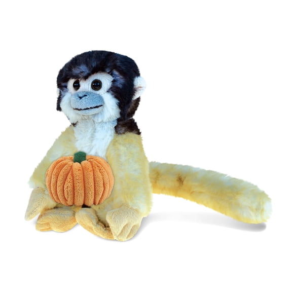 DolliBu Super Soft Squirrel Monkey Stuffed Animal with Pumpkin Decor - Pumpkin Plush Animal for Fall, Halloween and Thanksgiving, Pumpkin Toy for Baby, Kids, Adults - 12.5 Inches