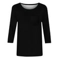 thumbnail image 4 of TQWQT 3/4 Length Sleeve Shirts for Women 2024 Casual Summer Blouses Crewneck Solid Color Cute Tops Loose Fit Pullover Black M, 4 of 5