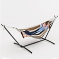 thumbnail image 2 of Accreate Blue Double Hammock with Stand, 450lbs Heavy Duty Portable Cotton Hammock for 2 Adults, Freestanding Indoor Outdoor Hammock Set with Steel Stand & Carrying Bag, 2 of 8