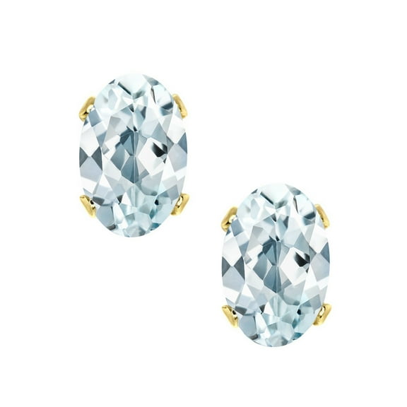Gem Stone King 10K Yellow Gold Aquamarine Stud Earrings for Women Men (0.80 Cttw, Gemstone Birthstone, Oval 6X4MM)
