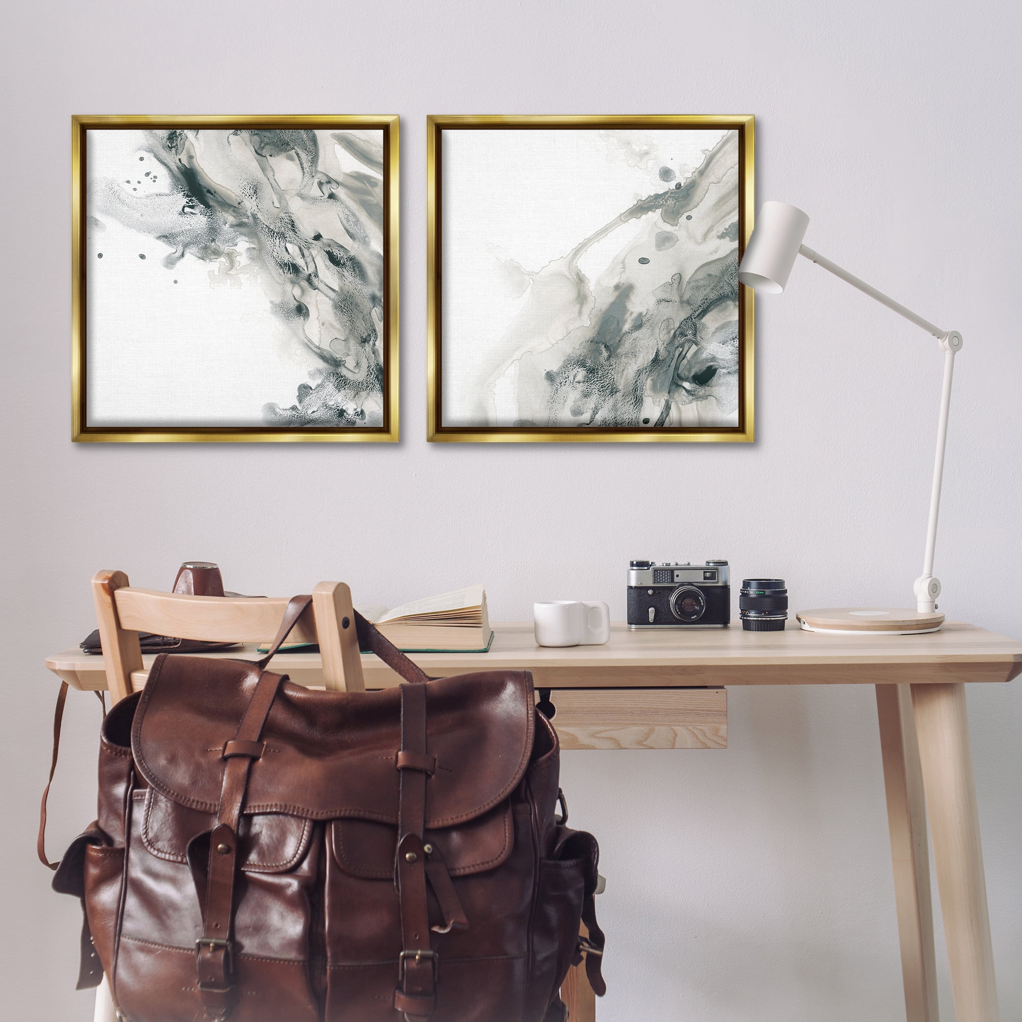 Stupell Industries Abstract Monochromatic Liquid Abstract Painting Gold Floater Framed Canvas Art Print Wall Art, 25 x 25, Set of 2