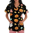 thumbnail image 3 of MLQIDK Halloween Scrubs for Womens Pumpkin Ghost Bat Funny Nurse Uniform Shirts Short Sleeve Plus Size Scrubs Fun V Neck Scrub Shirts Pumpkin Ghost Bat Printed Nurse Uniforms Black 2XL, 3 of 5