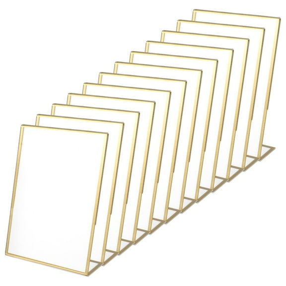12Pcs Acrylic Sign Holder,Double Sided Gold Photo Frame with Vertical Holder,Wedding Table Number Holder,Menu Holder