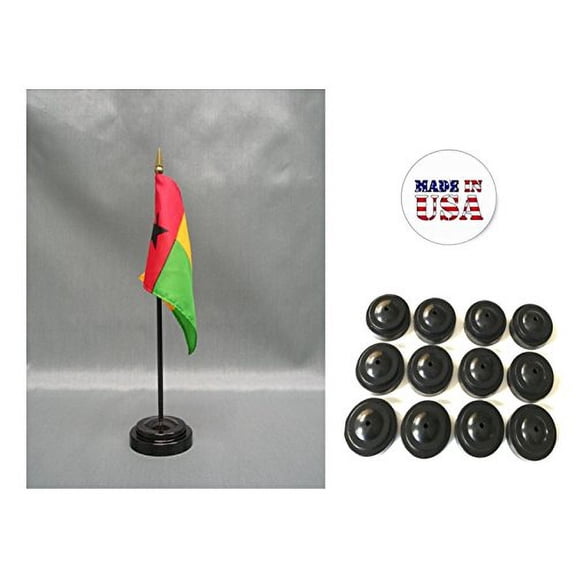 Box of 12 Guinea Bissau 4"x6" Miniature Desk & Table Flags Includes 12 Flag Stands & 12 Guinea-Bissauan Small Mini Stick Flags