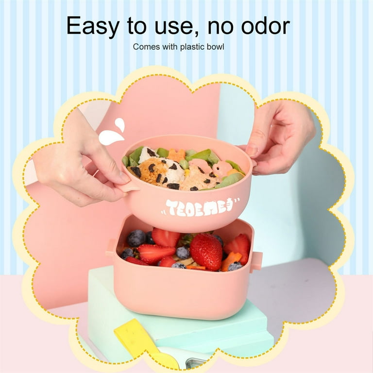1pc Pink Food Storage Cup With Spoon, Plastic Salad Cup For Outdoor