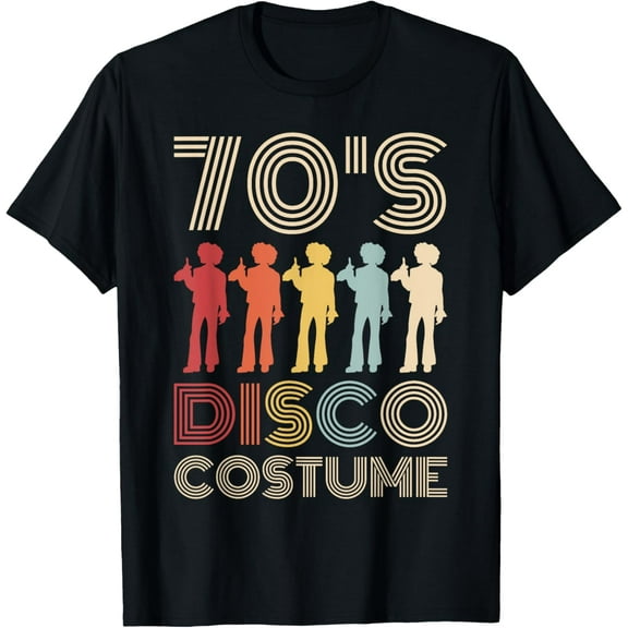 70s Disco Costume 70 Styles 1970s Men Themed Party Outfits T-ShirtMen and women, Black T-shirt, size: Extra large