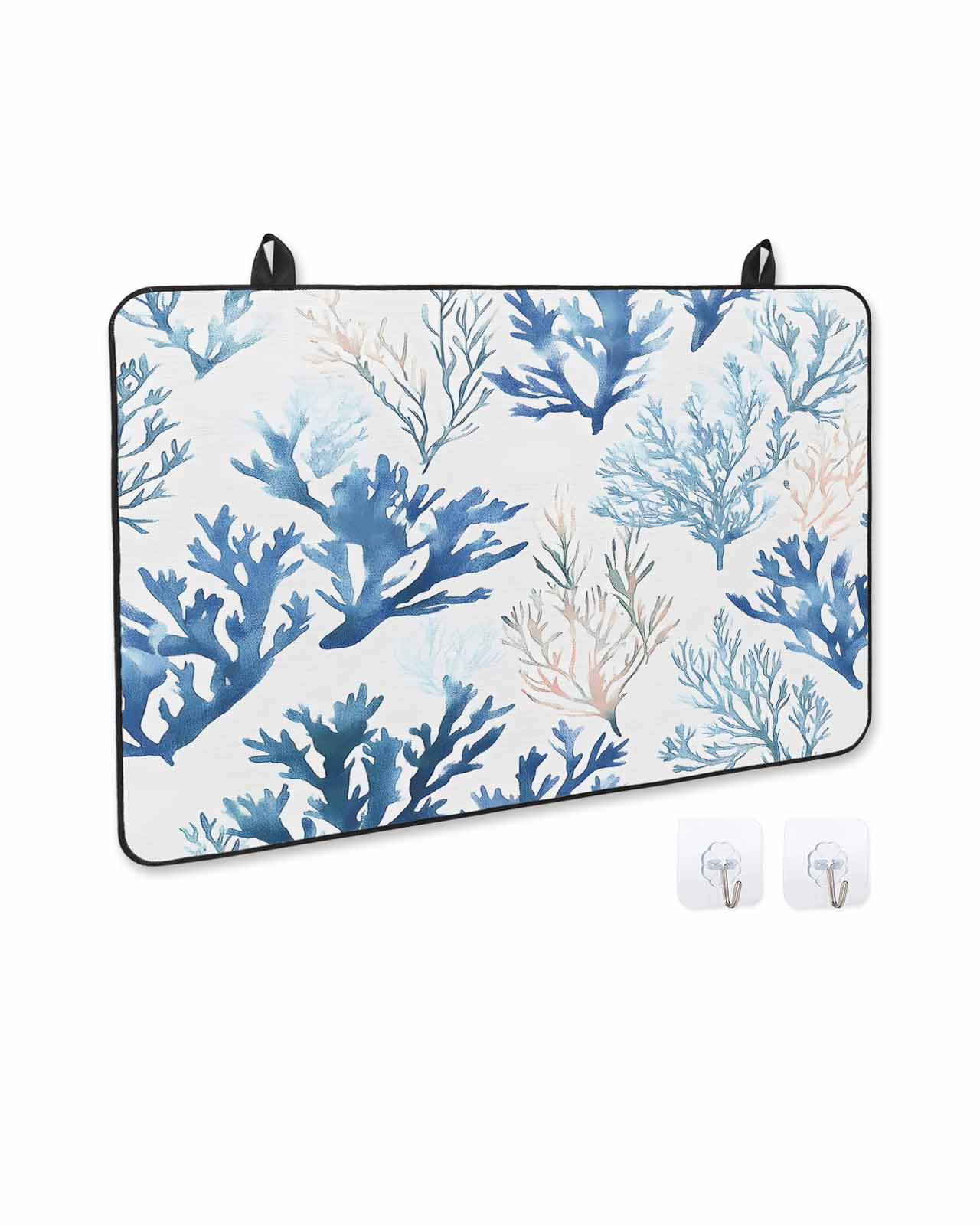 nqOlkjepod Large Induction Cooktop Protector Mat 36"x21", Blue Coral Coastal Stove Top Covers for Electric Stove, Summer Watercolor Ocean Decorative Stove Burner Cover Mats, Glass Top Stove Cover