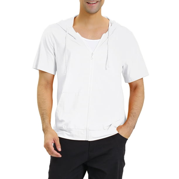 INSPIRAR CHIC Sudaderas de manga corta con capucha para hombres del Día del Padre, chaquetas con cremallera de color sólido con capucha M Blanca