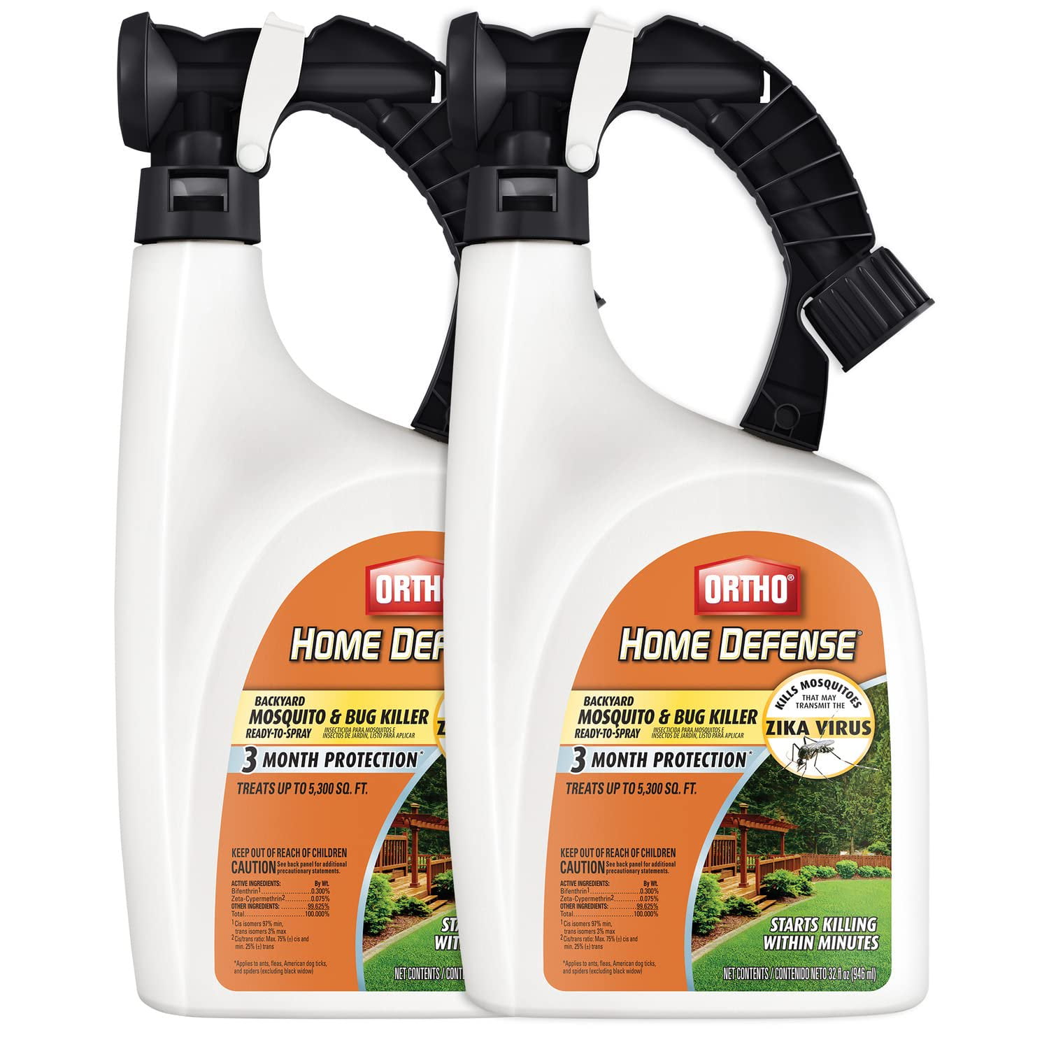 Ortho Home Defense Backyard Mosquito and Bug Killer Ready-To-Spray - Kill Mosquitoes That May Transmit the Zika Virus, 3 Month Protection, 32 oz. 2-Pack
