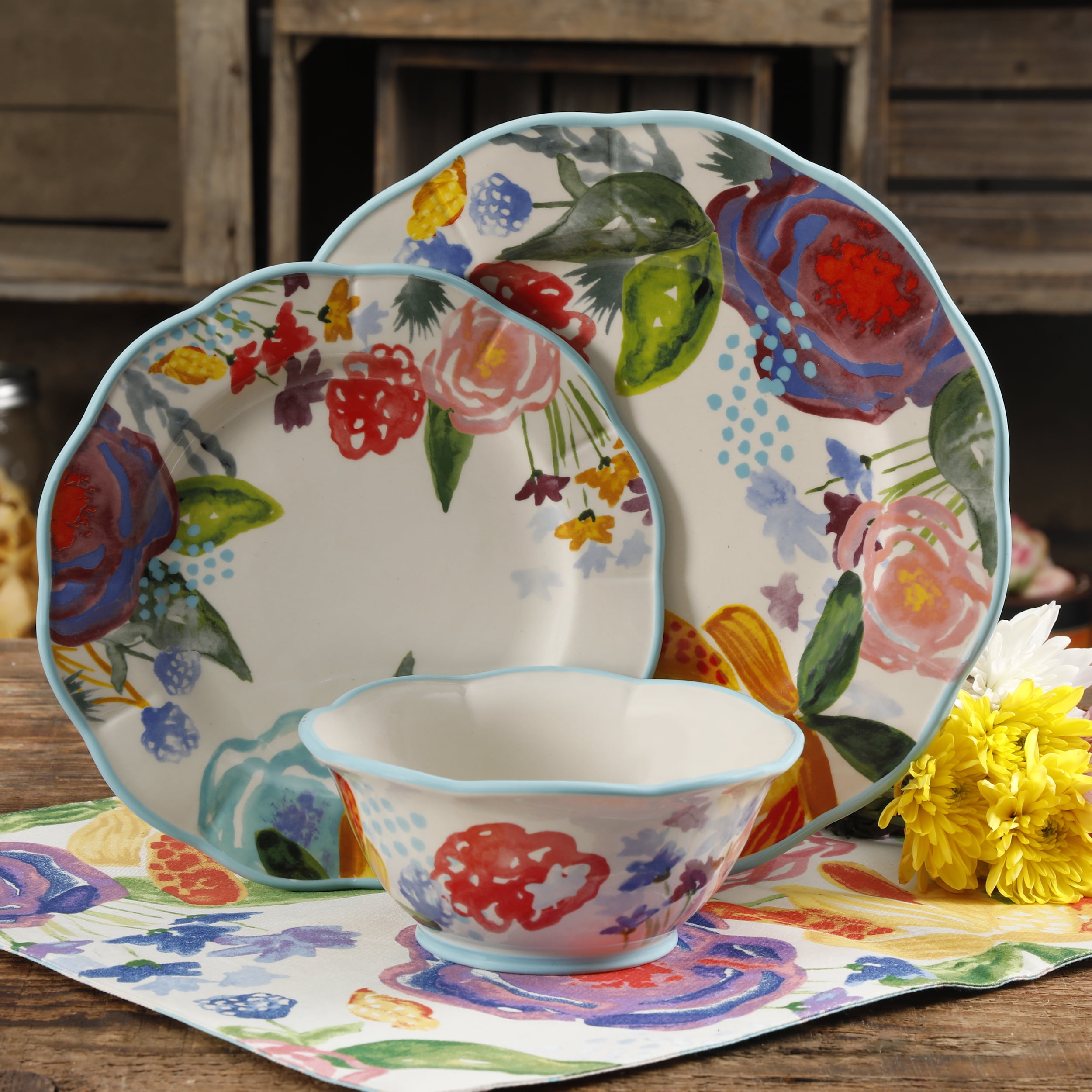 The Pioneer Woman Celia 12Piece Dinnerware Set, Linen