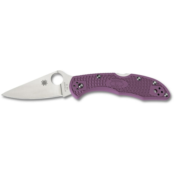 Spyderco Delica 4 Flat Ground 2-7/8" VG10 Satin Plain Blade, Purple FRN Handles, Lockback - C11FPPR