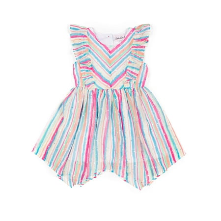 Stripe Jersey Ruffle Dress - Rainbow Stripe Ruffle Sharkbite Hem Dress (Little Girls)