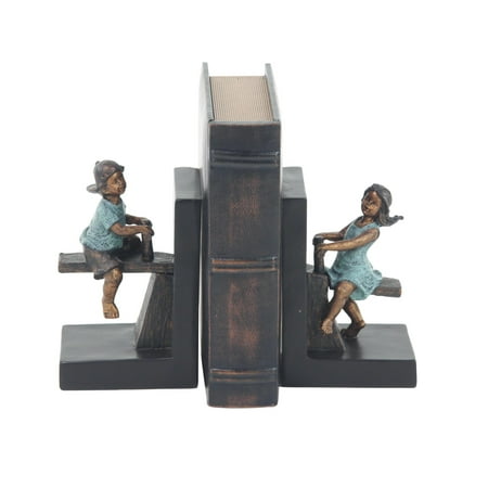 DecMode 5" People Black Polystone Bookends with Swing Set (Set of 2)