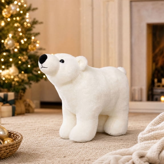 Christmas Decor White Polar Bear Stuffed Animal Plush Toy, Soft Plush Doll with Cute Expression, Snuggling Companion for Bedtime Stories and Rest, Suitable for Birthday Gifts