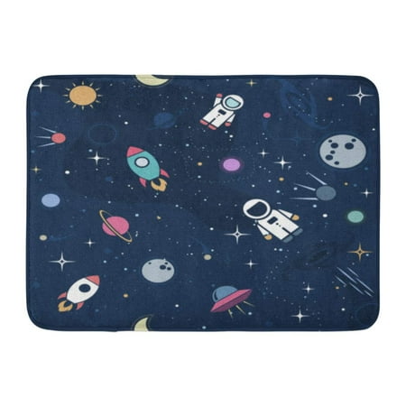 Black Outer Door - KDAGR Blue Pattern Flat Space Cute Color Astronaut Spaceship Rocket Moon Black Hole Stars in Outer Kid Doormat Floor Rug Bath Mat 23.6x15.7 inch