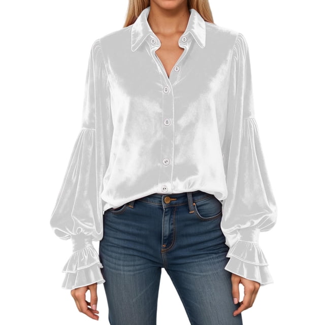 Daznico Elegant Flowy Ruffle Sleeve Blouse for Women's Formal Party and Wear