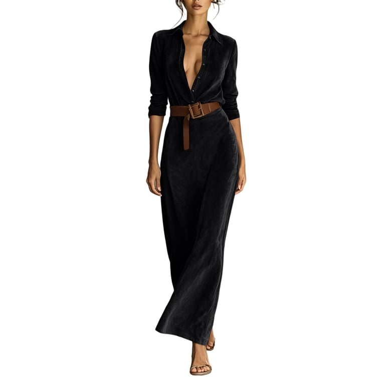 Sentmoon Womens Dresses with Sleeves Solid Color Long Sleeve Fitted Dress Relaxed Fit Cute Spring Dresses for Party and Festival