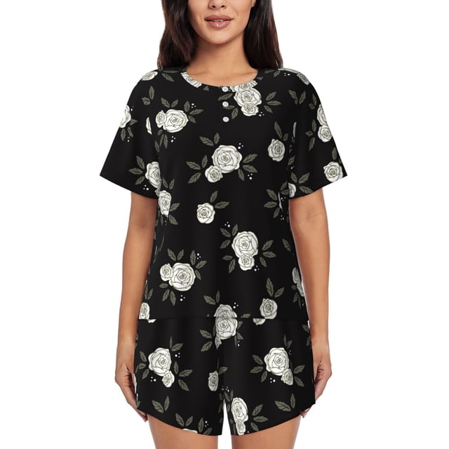 Fotbe Rose Flowers Conjunto de Pijama Estampado para Mujer, 2 Piezas, Ropa de Dormir con Camiseta de Manga Corta y Shorts Suaves-XX-Large