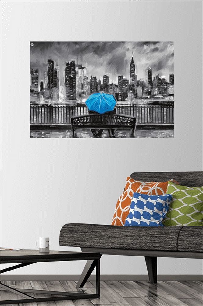 PD Moreno - Fine Art - Blue Umbrella Wall Poster with Pushpins, 22.375" x 34"