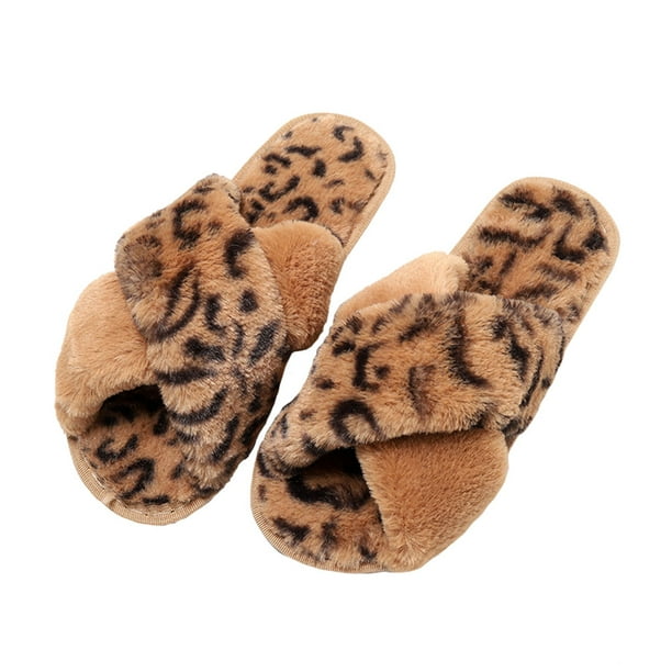 Pantuflas marrones con estampado de leopardo para mujer, suaves y cálidas, para otoño e invierno (talla 38-39)