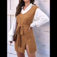 thumbnail image 4 of de Vestido Tipo Chaleco para Mujer, Suéter de Punto, Suéter con Cuello en V y Cintura Anudada Marrón L, 4 of 10