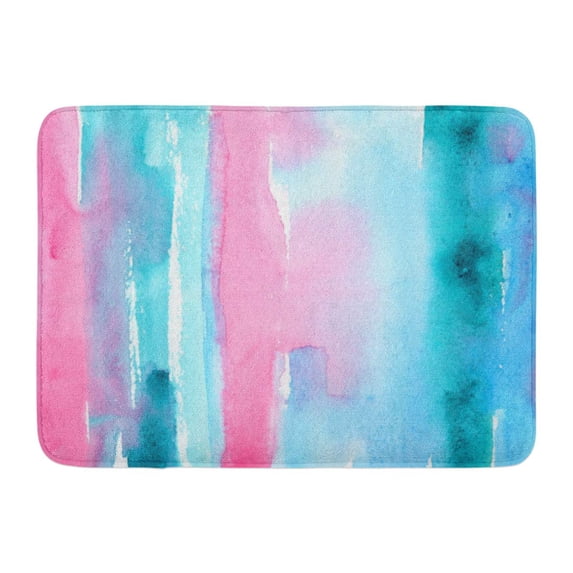 SIDONKU Watercolour Hand Made Abstract Watercolor Artistic Wash in Pink and Turquoise Blue Colors Brushstroke Doormat Floor Rug Bath Mat 23.6x15.7 inch
