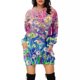 thumbnail image 3 of Vestido con capucha y cuello redondo largo informal con estampado floral en 3D para mujer, 3 of 4