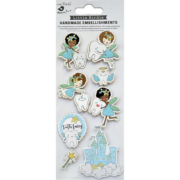 Little Birdie Baby Embellishments 8/Pkg-Tooth Fairy Blue