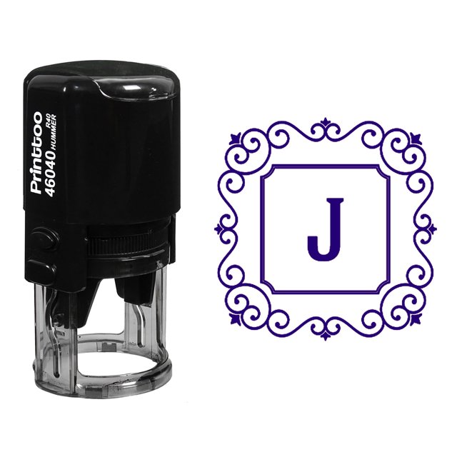 Printtoo R-40 Square Swirl Border Alphabet J Monogram Initial Office Stationary Self Inking Rubber Stamp