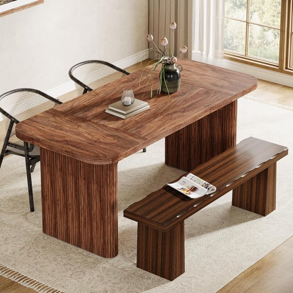 Finmind Wooden Dining Table Bench, 47-Inch Long Kitchen Bench with Sturdy Frame for Dining Room